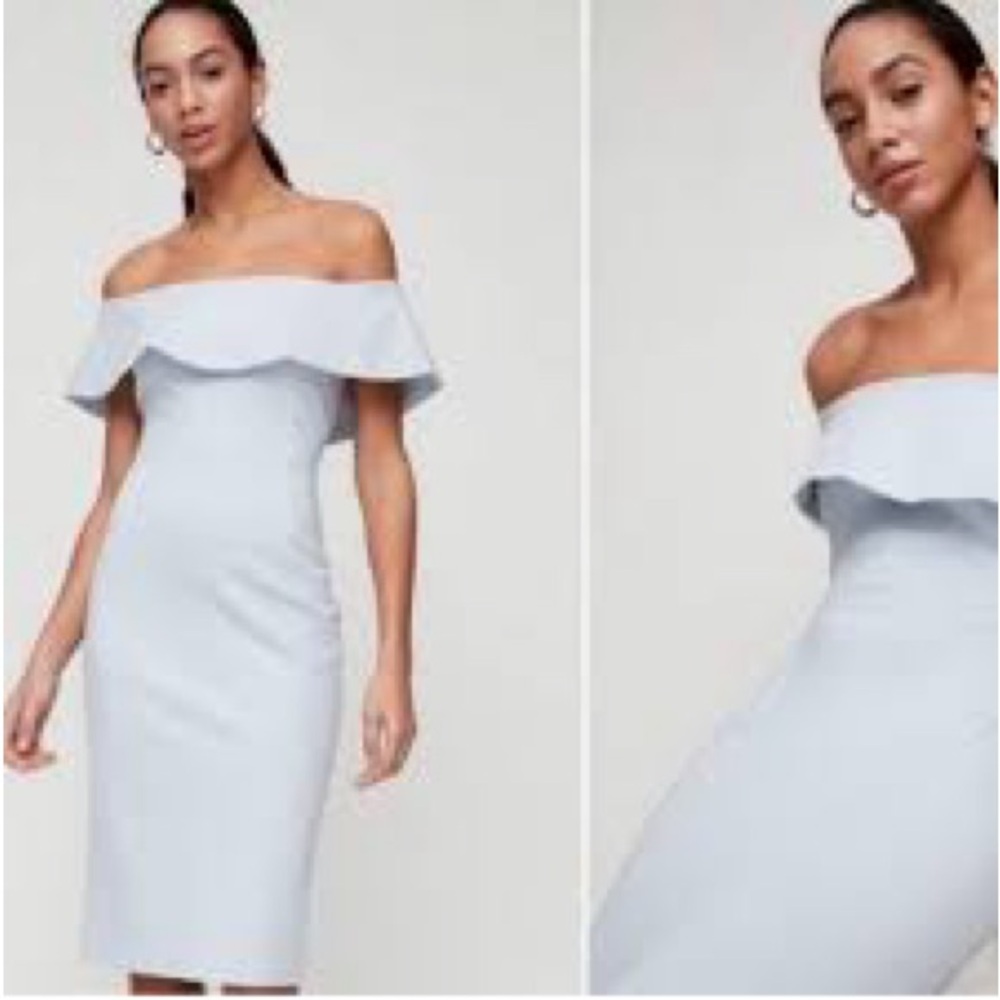 Aritzia Babaton Ruslan Off-Shoulder Light Blue Dress baby powder size 4 bodycon